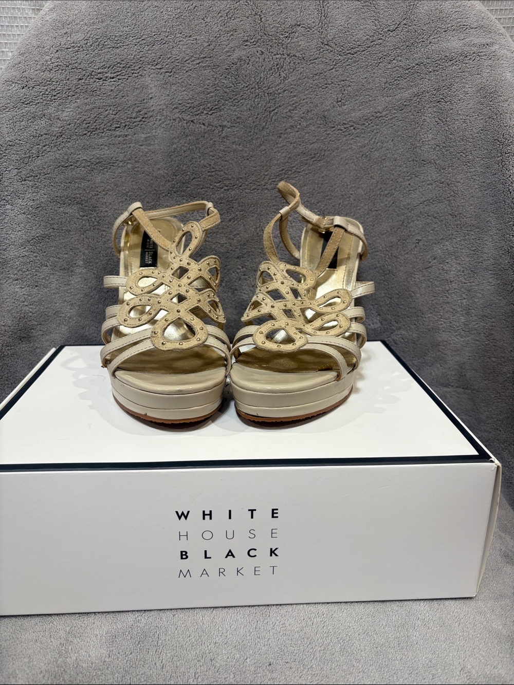 White House Black Market Gold Strappy Platform Heels